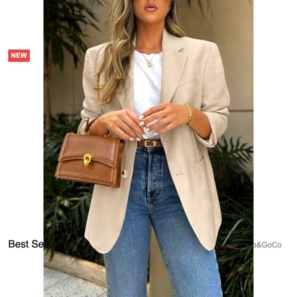 Classic Notch Lapel Blazer Elegant Business Casual Fitted Long Sleeve Open Front - Picture 4 of 7